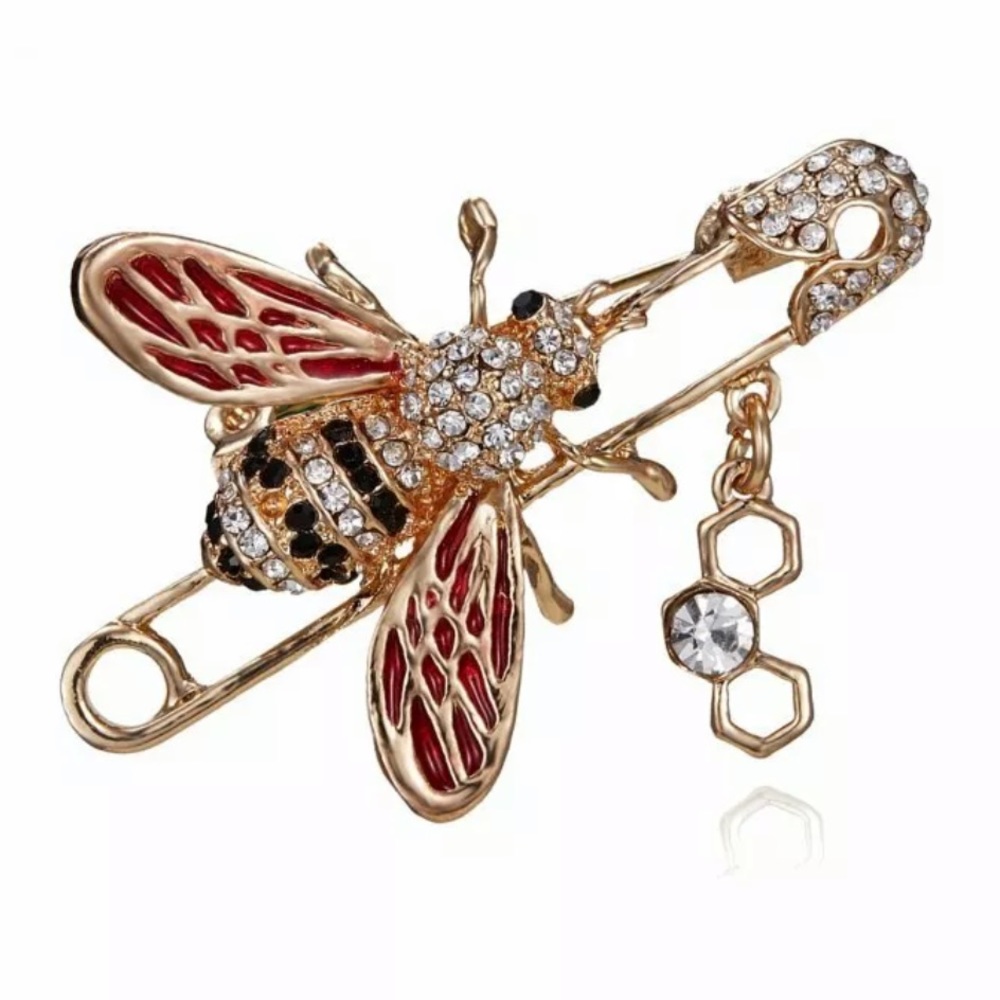 🌼 Crystal Honeybee Safety Pin Brooch 🐝